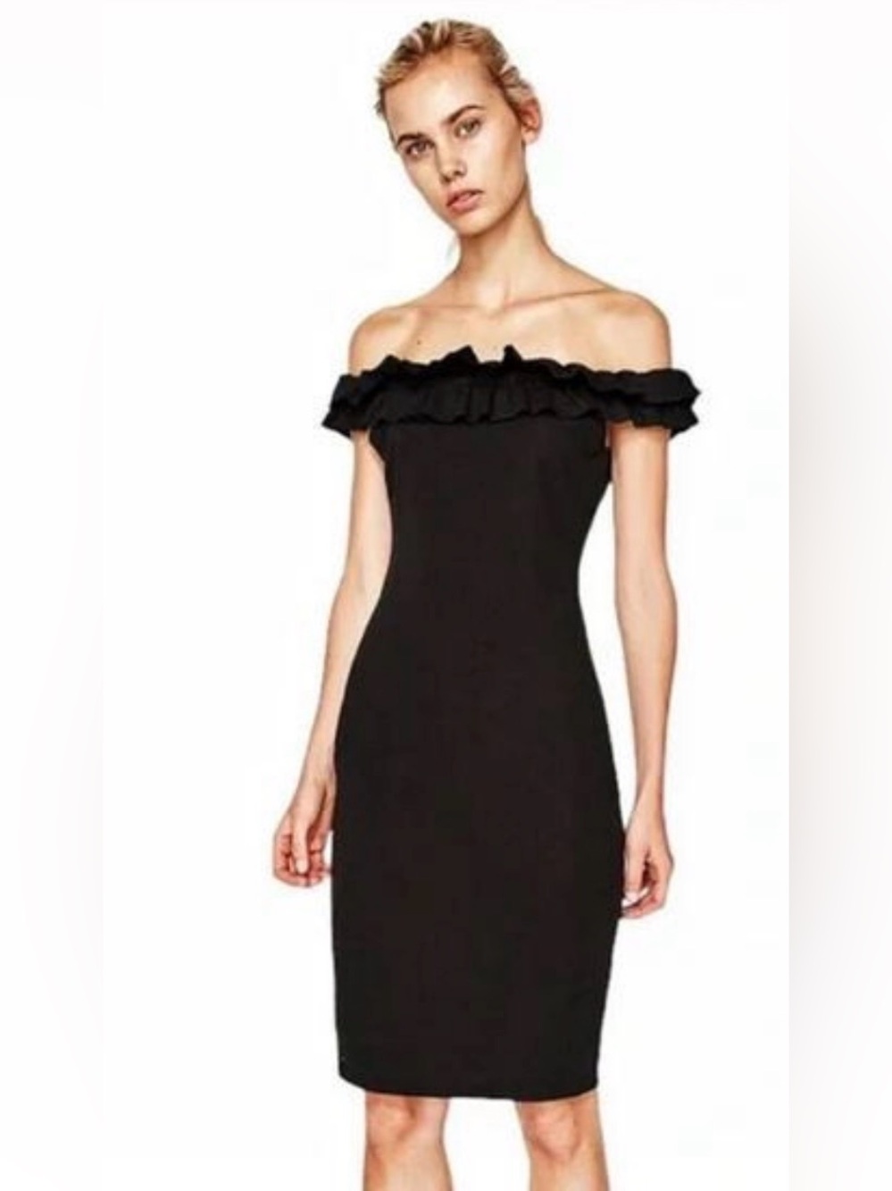 Zara Black One-Shoulder Ruffle Sheath Dress